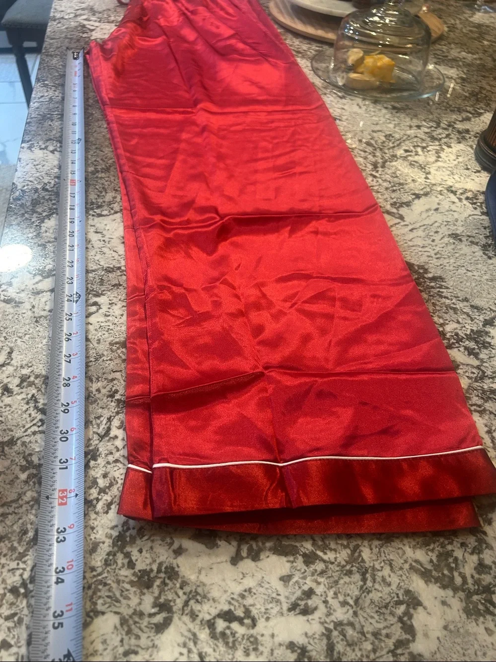 Red Silk Pajama Set with White Piping
